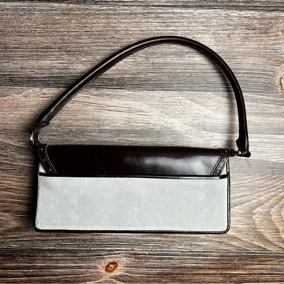 Anne Taylor Y2K Mini Baguette Bag Gray and Brown Suede and Leather - Picture 2 of 16